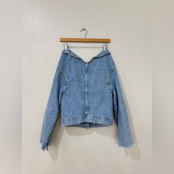 Topshop MOTO Off Shoulder Denim Jacket Size 6 - Picture 5 of 8